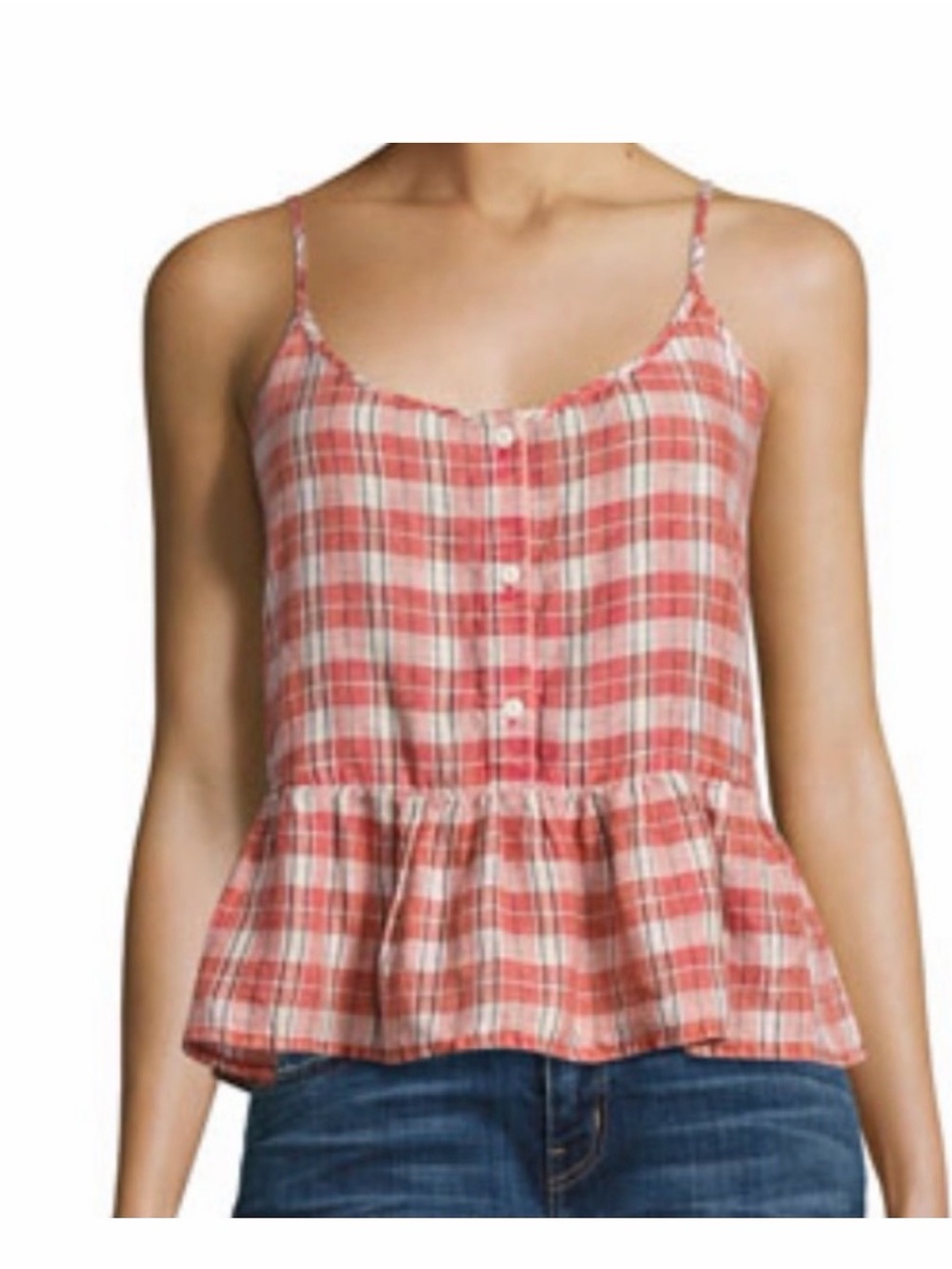 Current/Elliott Red Plaid Ruffle-Hem Camisole